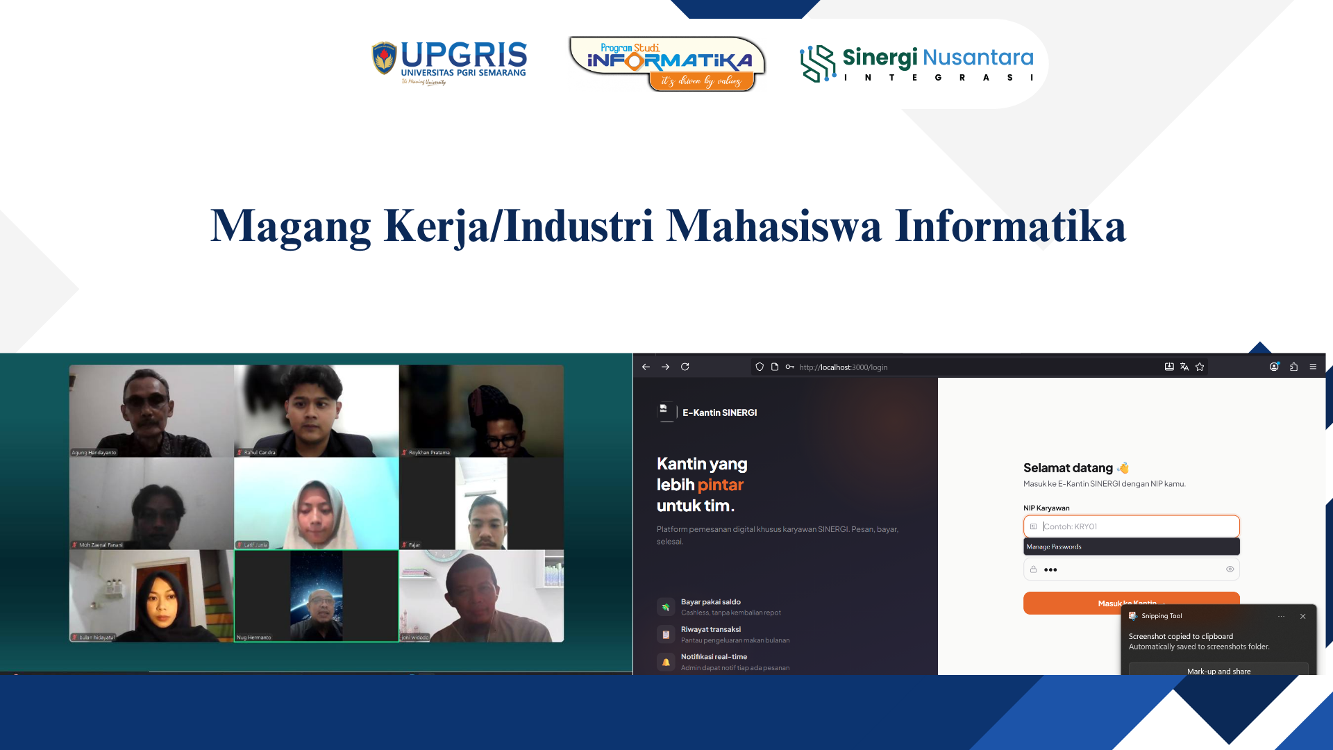 Mahasiswa Informatika UPGRIS Kembangkan Sistem EKantin Berbasis Web di PT Sinergi Nusantara Integrasi